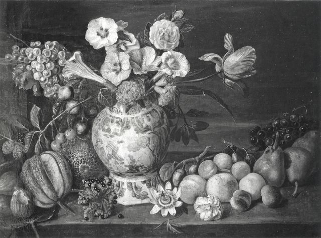 Anonimo — Snyers Pieter - sec. XVIII - Natura morta con vaso di fiori e frutta — insieme